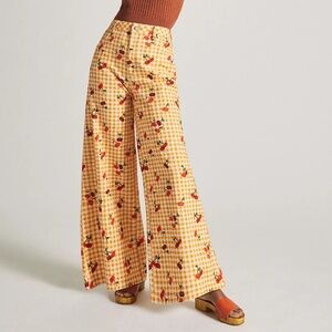Farm x Anthropologie Gingham Cherry Wide-Leg Pants